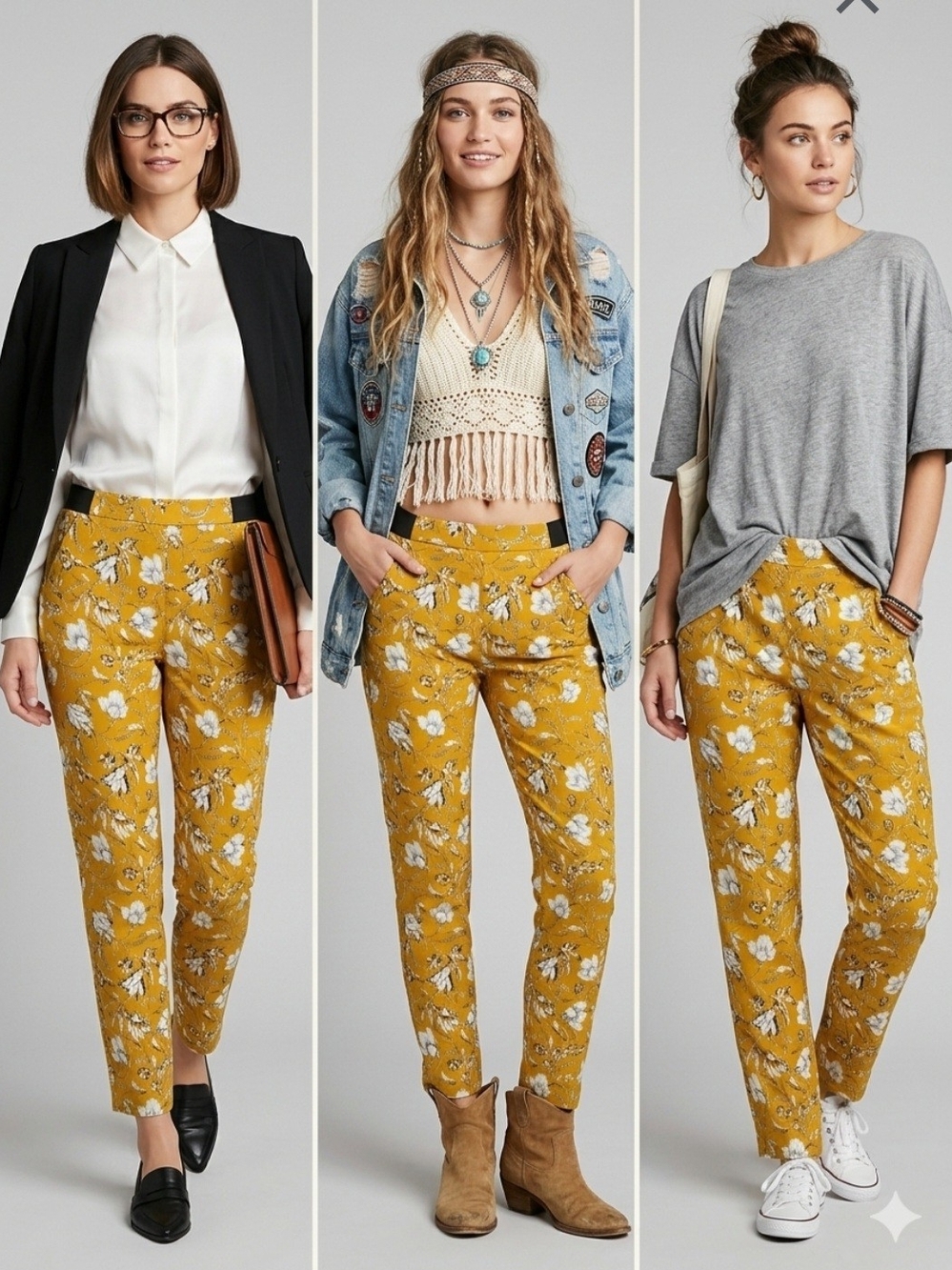 Jules & Leopold Floral Pants Mustard Yellow White Black Gold Flower Botanical M
